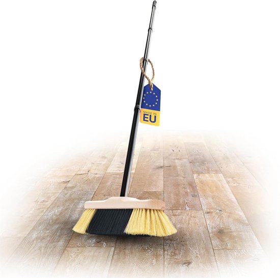 Novaliv kamerbezem met steel stevige FIJNE KUNSTHAREN Bezem zachte haren dicht opeengepakte kastbezem houten bezem 4 st. insteekbare steel met kunstharen van PP voor laminaat- en parketvloeren, huisbezem van Novaliv