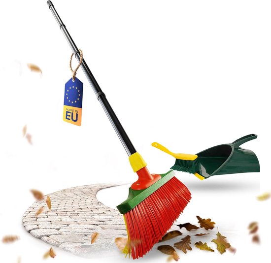 Novaliv klauwbezem met steel 30 cm inclusief jumbo veegset, speciale bezem met gebogen borstelharen, rood en geel - ideaal als tuinbezem, schraapbezem, kunstgrasbezem, ideaal voor op de camping van Novaliv