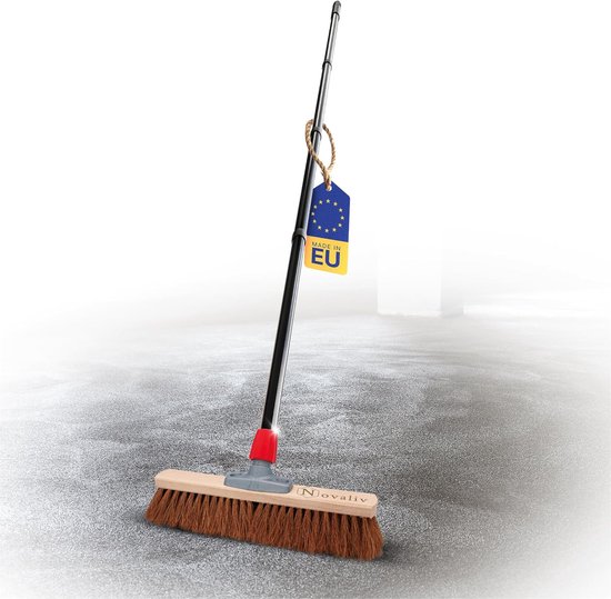 Novaliv kokosbezem 40 cm met steel kokosharen bezem natuurhaar met steel ideaal als werkplaatsbezem halbezem industriële bezem huisbezem veegbezem schildersbezem haarbezem terrasbezem zacht