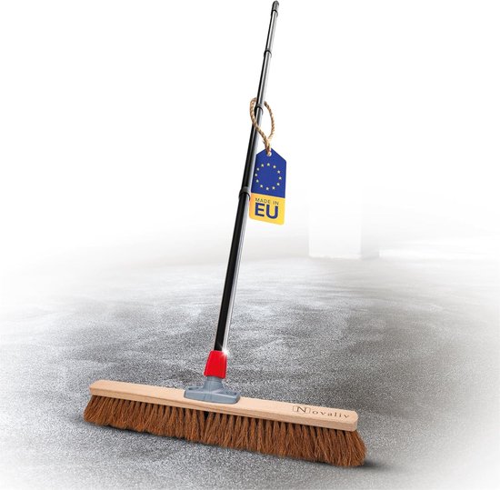 Novaliv kokosbezem 60 cm met steel kokosharenbezem natuurharen met steel ideaal als werkplaatsbezem halbezem industriële bezem huisbezem veegbezem schildersbezem haarbezem terrasbezem zacht van Novaliv