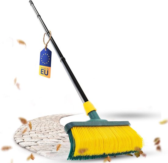 Novaliv Premium klauwbezem met 30 cm steel, speciale bezem met gebogen borstelharen - ideaal als tuinbezem, schraapbezem, kunstgrasbezem, optimaal voor op de camping, straatbezem, veegbezem van Novaliv