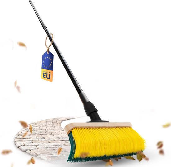 Novaliv Premium klauwbezem met steel 50cm, speciale bezem met gebogen borstelharen - ideaal als tuinbezem, schraapbezem, kunstgrasbezem, optimaal voor op de camping, straatbezem, veegbezem