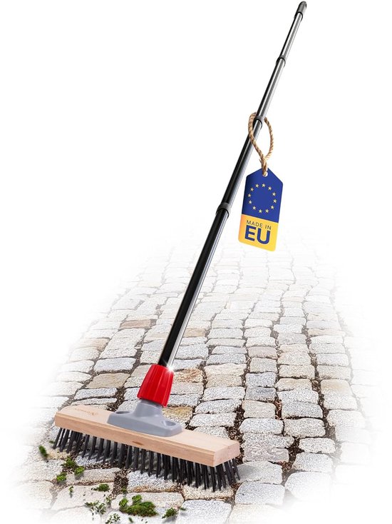 Novaliv Robuuste draadbezem met steel Eenvoudige stalen bezem met 4-delige steel Efficiënte mosverwijdering Draadborstel voor straatstenen & tuin Staaldraadbezem Moskrabber Pizzabezem Pizzasteenborstel van Merkloos	