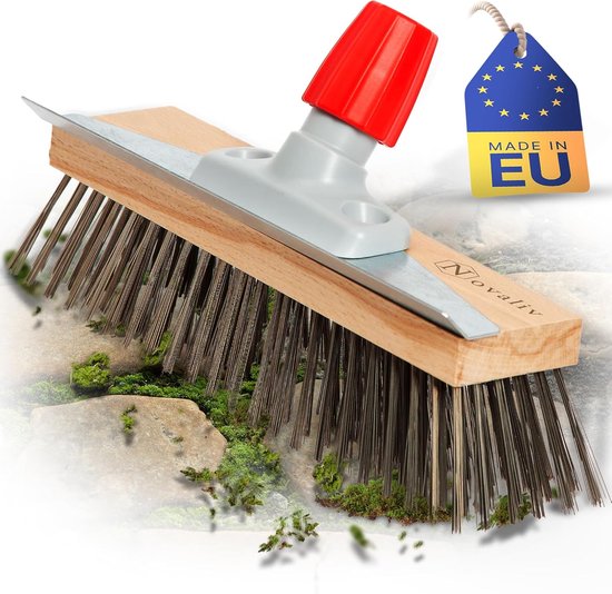 Novaliv Robuuste Draadbezem Moss - Efficiënte Mosverwijdering, Draadborstel, 6-rijige metalen borstelharen, voor bestrating en tuin, Stalen bezem, Moskrabber, Pizzabezem, Pizzasteenborstel van Novaliv