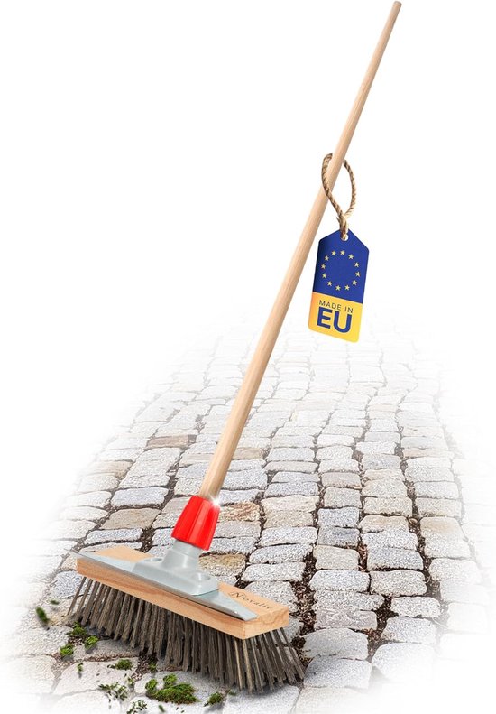 Novaliv Robuuste Staalbezem met Steel - Stalen Bezem met Houten Steel, Efficiënte Mosverwijdering, Staalborstel, voor Bestrating & Tuin, Stalen Draadbezem, Moskrabber, Pizzabezem, Pizzasteenborstel van Novaliv
