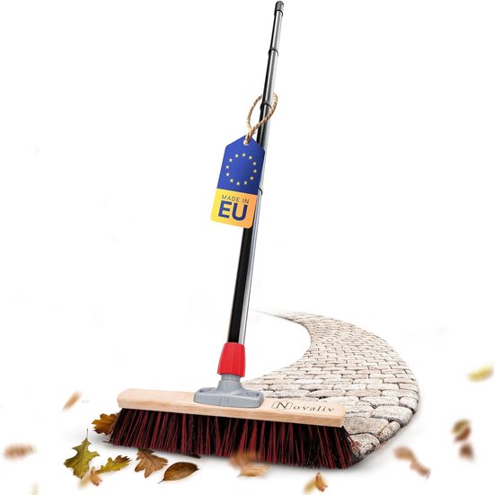 Novaliv straatbezem met steel buiten 40 cm Arenga-Elaston borstelharen Ideaal als bezem buiten Tuinbezem met steel harde borstelharen Terrasbezem Tuinbezem Stalbezem Veegbezem Industriële bezem Buitenbezem van Novaliv