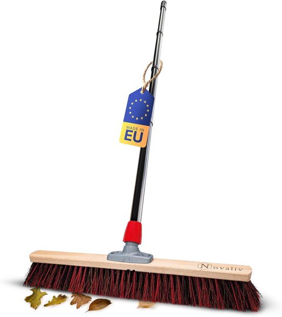 Novaliv straatbezem met steel buiten 60 cm Arenga-Elaston borstelharen Ideaal als bezem buiten Tuinbezem met steel harde borstelharen Terrasbezem Tuinbezem Stalbezem Veegbezem Industriële bezem Buitenbezem van Novaliv