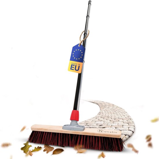Novaliv straatbezem met steel voor buiten 50 cm Arenga-Elaston borstelharen Ideaal als bezem voor buiten Tuinbezem met steel harde borstelharen Terrasbezem Tuinbezem Stalbezem Veegbezem Industriële bezem Buitenbezem van Novaliv