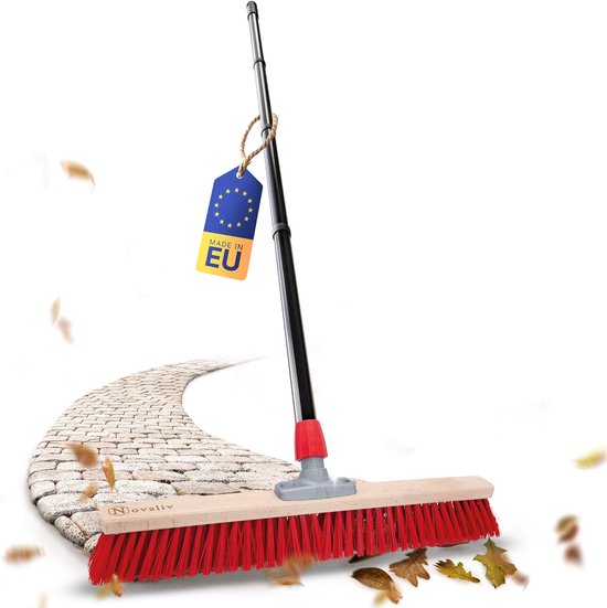 Novaliv straatbezem met steel voor buiten 60 cm Elaston borstelharen Ideaal als bezem voor buiten Tuinbezem met steel Harde borstelharen Terrasbezem Tuinbezem Stalbezem Veegbezem Industriële bezem Buitenbezem van Novaliv