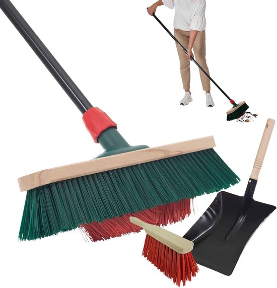 Novaliv tuinbezem met steel V-borstelharen 40 cm Elaston borstelharen inclusief verzinkte veegset met rubberen lip bestaande uit stoffer en blik handborstel terrasbezem tuinbezem stalbezem buitenbezem van Novaliv