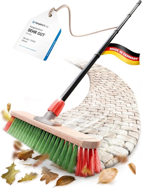 Novaliv tuinbezem met steel voor buiten 40 cm Elaston borstelharen Ideaal als bezem voor buiten Straatbezem met steel Harde borstelharen Terrasbezem Tuinbezem Stalbezem Veegbezem Industriële bezem Buitenbezem van Novaliv