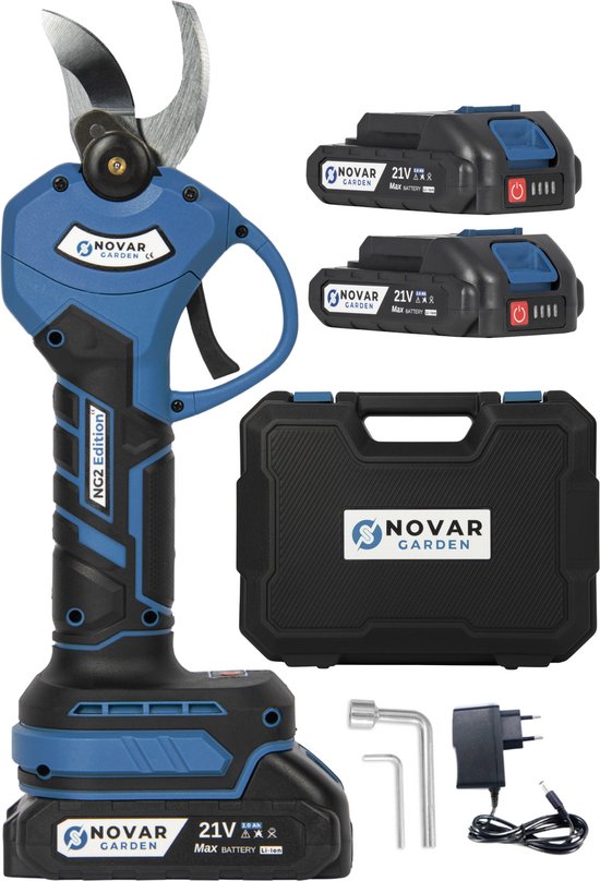 NovarGarden® Elektrische Snoeischaar NG2 - 2x Accu - Elektrisch - Takkenschaar - Op Batterij - 30mm - Telescopisch van Merkloos	