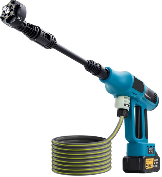 Novari Hogedrukreiniger - Hogedrukspuit - Autowasmachine - Power washer - Draadloos - 4 versnellingen - 2 accu's - Borstelloos van Merkloos	