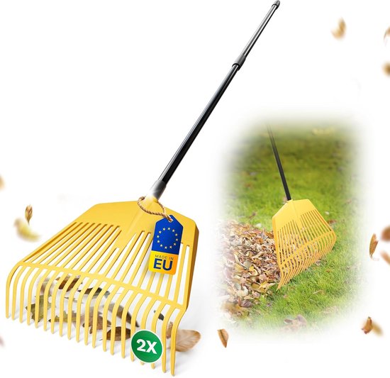 Novatool 2X bladhark met telescopische steel tot 152 cm, 2 in 1 combinatiegereedschap, bladhark en bladvork met 20 kunststof tanden, werkbreedte 45 cm, bladhark, tuinbezem, gazonhark, hark, tuingereedschap van Merkloos	