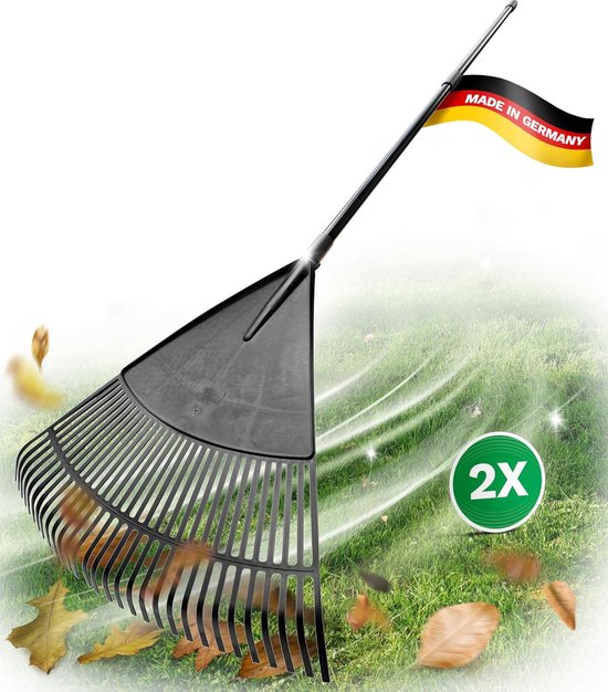 Novatool 2X Bladhark met telescopische steel tot 152 cm, bladveger met 30 kunststof tanden, harkwerkbreedte 75 cm, bladhark, tuinbezem, gazonhark, hark, tuinbezem, tuingereedschap zwart van Novatool