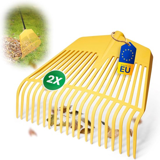 Novatool 2x Bladharkkopset, 2-in-1 combinatiegereedschap, bladhark en bladvork met 20 kunststof tanden, werkbreedte 45 cm, bladhark, tuinbezem, gazonhark, hark voor tuinafval, tuingereedschap zonder steel van Merkloos	
