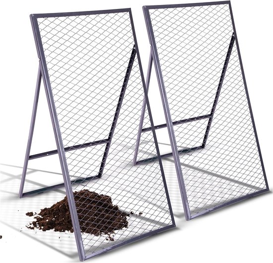 Novatool 2x grondzeef 100x50 cm van gepoedercoat staal, zeef voor grond, gazon, zand, compost, tuinzeef, metalen zeef, tuinrooster, grondzeef, compostzeef, tuinaarde van Merkloos	