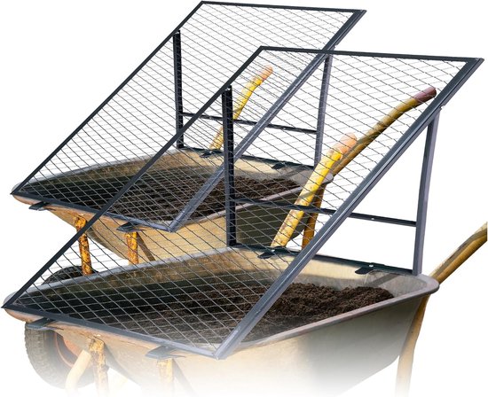 Novatool 2x grondzeef voor kruiwagen 100x50 cm, van gepoedercoat staal, doorvoerzeef voor grond, zand, compost, tuinzeef, metalen zeef, rooster, grondzeef, compostzeef, tuingrond