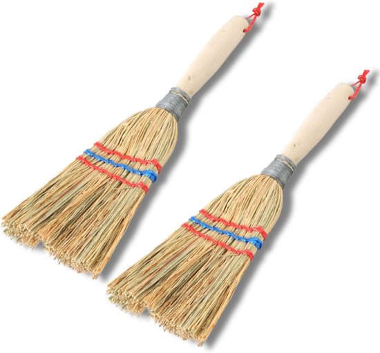 Novatool 2X Kleine Bezem Borstel Bezem met Steel Kort 28cm Strobezem Kinderheksenbezem Kleine Tuinbezem Minibezem Klein IDEAAL als Kinderbezem & Campingbezem van Merkloos	