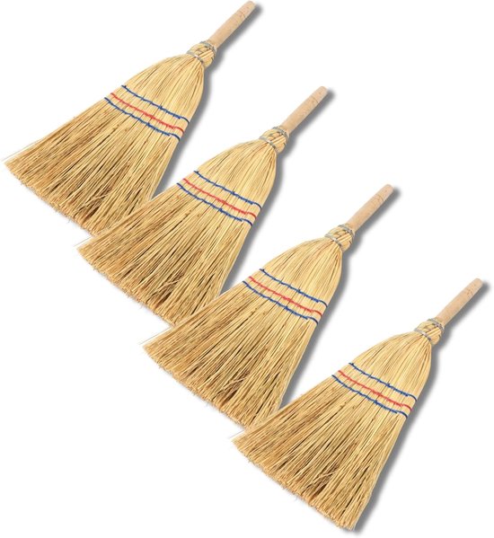 Novatool 4X Kleine Bezem Borstel Bezem met Steel Kort 40cm Strobezem Kinderheksenbezem Kleine Tuinbezem Minibezem Klein IDEAAL als Kinderbezem & Campingbezem van Merkloos	