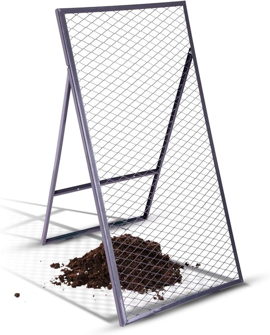 Novatool grondzeef 100x50 cm, van gepoedercoat staal, zeef voor aarde, gazon, zand, compost, tuinzeef, metalen zeef, metalen tuinrooster, grondzeef, compostzeef, tuinaarde van Merkloos	