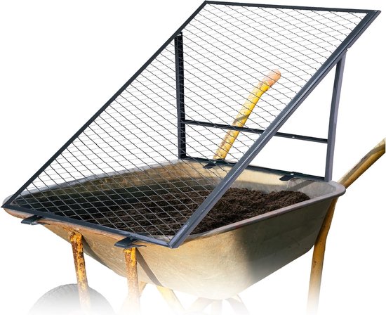 Novatool grondzeef voor kruiwagen 100x50 cm, van gepoedercoat staal, doorvoerzeef voor grond, zand, compost, tuinzeef, metalen zeef, rooster, grondzeef, compostzeef, tuingrond van Merkloos	