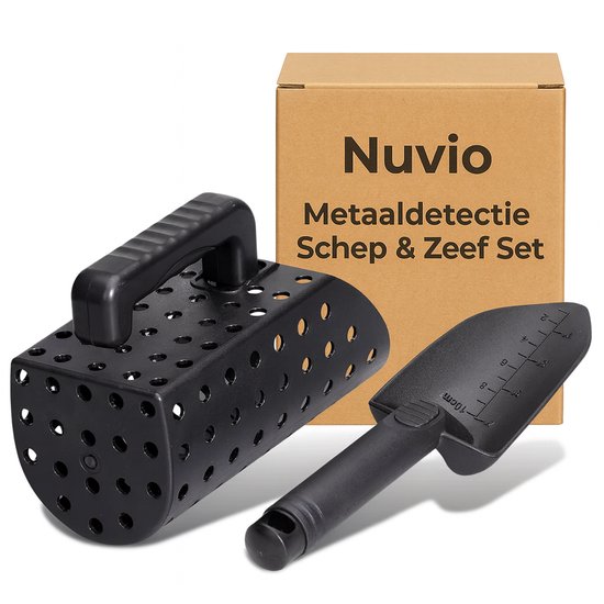 Nuvio® Metaaldetectie Schep & Zeef Set - Schep & Zandzeef - Metaaldetectoraccessoires - Zandschep - Metaaldetector - Zandschop - Schep Voor Metaaldetectie - Metaaldetectie Schep - Zeef Zandkorf Voor Metaaldetectie - Waadschep - Zeefschep - Handschep van Nuvio®