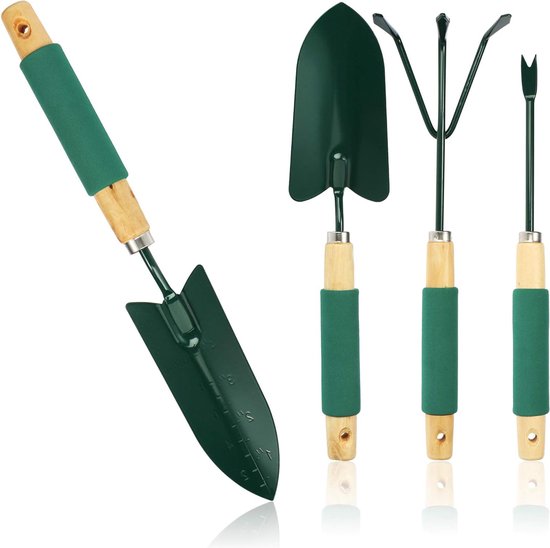 oCreon 4-delige Tuingereedschap Set met Bloemenspaan - Schep - Hark & Wiedmachine voor Tuinieren van oCreon