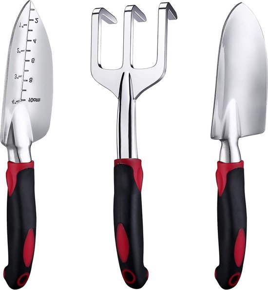 oCreon Tuingereedschapset 3-delig - Aluminium Tuinscheppen met Antislip Grip voor Graven en Wieden van oCreon