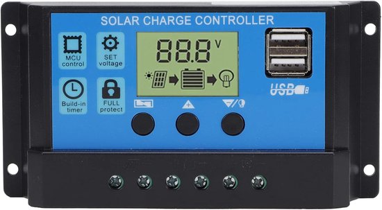 OffGrid Solar Controller 12V/24V - LCD Display - Instelbare Parameters - Overcurrent Bescherming - Maximale Energie Registratie voor PWM Fotovoltaïsch Systeem (20A) van Merkloos	