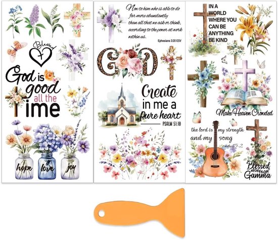 OLYCRAFT 3 stks/set religieus kruis wrijven op transfers voor meubels en ambachtelijke 15 x 30 cm Bijbeltekst meubels sticker transferstickers wrijven op sticker met 1 stuk schraper voor plakboek van Merkloos	