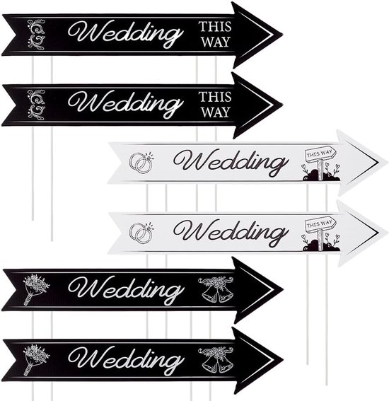 OLYCRAFT 6 Sets 3 Stijlen Bruiloft Directionele Tuin Borden met Stakes 40.2x9.8cm Zwart-Wit Enkelzijdig Gedrukt Bruiloft Deze Manier Pijl voor Ceremonie Outdoor Parking Receptie van Merkloos	