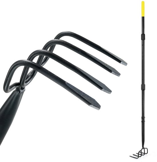Omgoods - 4-Tanden Tuin Cultivator Hark - 150 cm Hand Tiller