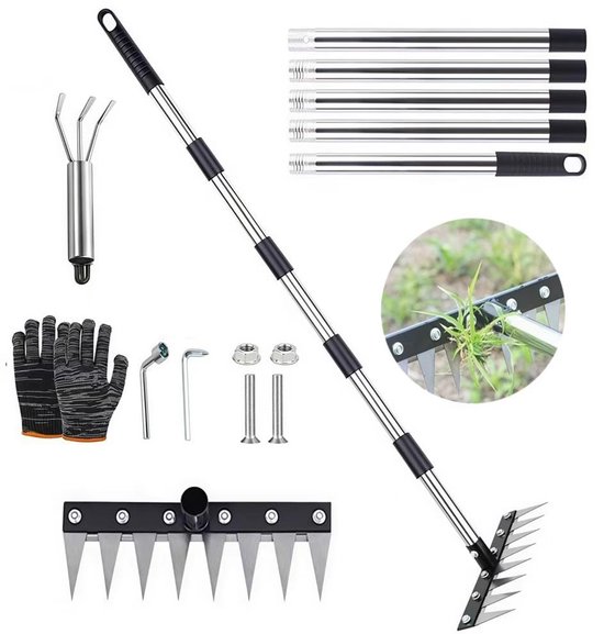 Omgoods - Lange Handgreep Tuin Hark met 8 Tanden - Ideaal voor Onkruid en Tuinonderhoud