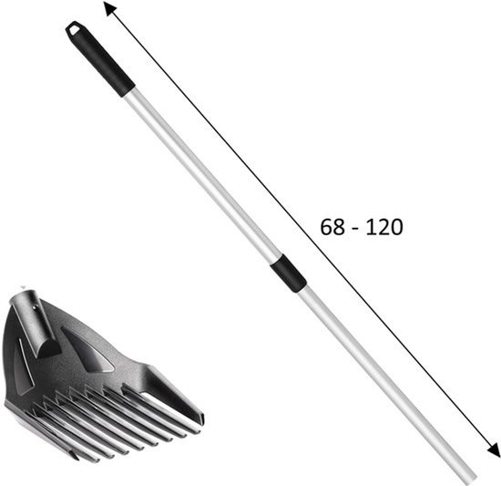 OmGoods - Multifunctionele riek - Tuinonderhoud - 3-in-1 gereedschap - 120 cm - Tuinschep - Ideaal voor tuin en vijver - Hark en zeef
