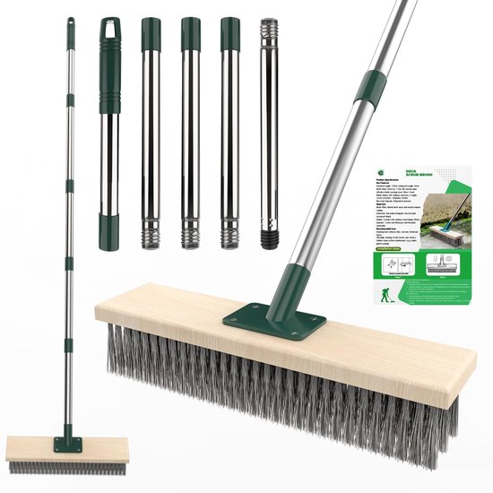 Omgoods- Tuinborstel Zware Draadbezem - Roestvrij Staal - 152,4 cm Handvat - Ergonomisch Ontwerp - Afneembaar - Inclusief 4 Polen - Veegborstel