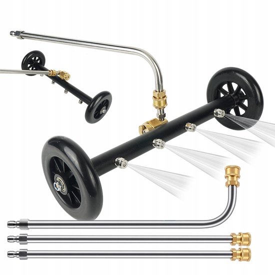 Onderstelreiniger Hogedrukreiniger - Auto Onderkant Reiniger - 4 Sproeiers - 360° Beweegbaar met 2 Wielen - 1/4 Inch Snelkoppeling - 1500-4000 PSI - Voor Auto, Oprit, Terras en Paden