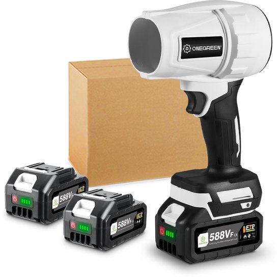 ONEGREEN Accu Bladblazer - 160 m/s Accuventilator - met 2 x Accu's - blaaskracht 1,2 kg - Borstelloze Motor - Draagbare Turbo Geblazen Lucht - voor camping, tuin, gazononderhoud en werkplaats van OneGreen