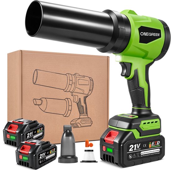 ONEGREEN Accu Bladblazer - Stofzuiger - 2-in-1 Draadloze Bladblazer - 240 m/s - met 2x Accu’s - Handstofzuiger - voor Bladeren en Tuinafval, Auto