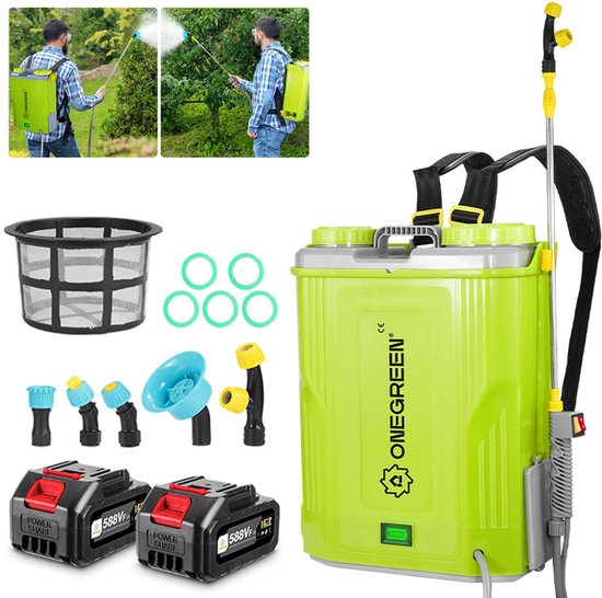 ONEGREEN Accu drukspuit - 20 liter - Onkruidbestrijding - Elektrische Drukspuit - met 2x Accu’s en 5x Sproeikoppen - voor Tuin, Gazon en Terras