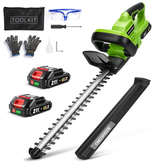ONEGREEN Accu heggenschaar - 48cm Dual-Action - Elektrische Heggenschaar - 2×4.0Ah Accu's - 15 mm Tandafstand - voor tuin, struiken en heggen