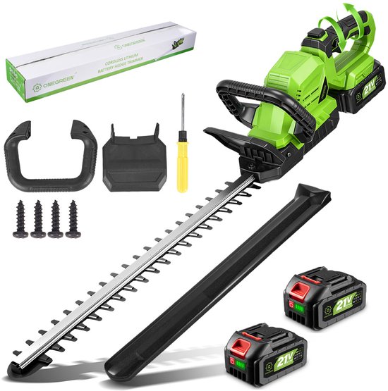ONEGREEN Accu Heggenschaar - 51cm Snoeilengte - 180° Einstellbarer Kopfwinkel - met 2x Accu's - Elektrische Heggenschaar - voor het maaien van tuin en gazon van OneGreen