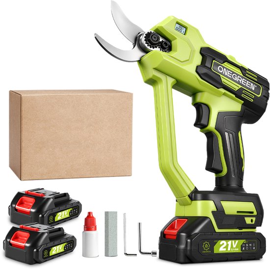 ONEGREEN Elektrische Snoeischaar - 35mm Accu Snoeischaar - met 2x Batterijen - SK5 koolstofstaal - Draagbare Snoeischaren - Voor Boomgaard, Tuin, Boerderij, Park, Tuinieren van OneGreen