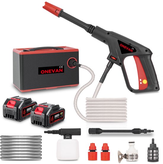 ONEVAN 21V Accu Hogedrukreiniger - 80 Bar Auto Hogedrukreiniger - Terrasreiniger - Hogedrukspuit - met 2 accu's - Elektrisch Drukreiniger - voor auto, terras, gazon van Merkloos	