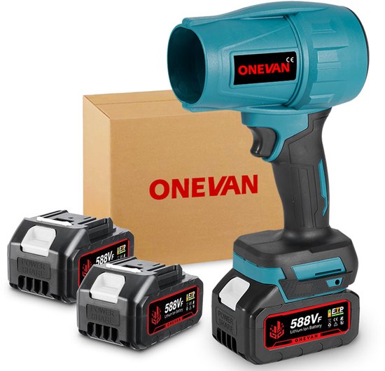ONEVAN Accu Bladblazer - 160 m/s Elektrische Bladblazer - Borstelloze - Draagbare Stofblazer - met 2x accu - Handblazer - Draadloze Turbo Fan - voor buitenshuis, auto, thuis van ONEVAN