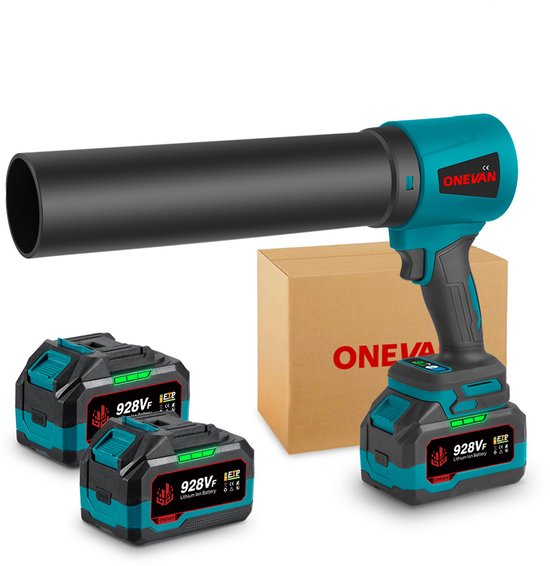 ONEVAN Accu Bladblazer - 180 m/s Turbo Jet Bladblazer - Handblazer - Auto Droger - Borstelloze Motor - 60000 omw/min - Incl. 2x 4.5 Ah Accu en snellader - voor het blazen van bladeren, sneeuw en stof in de auto van ONEVAN