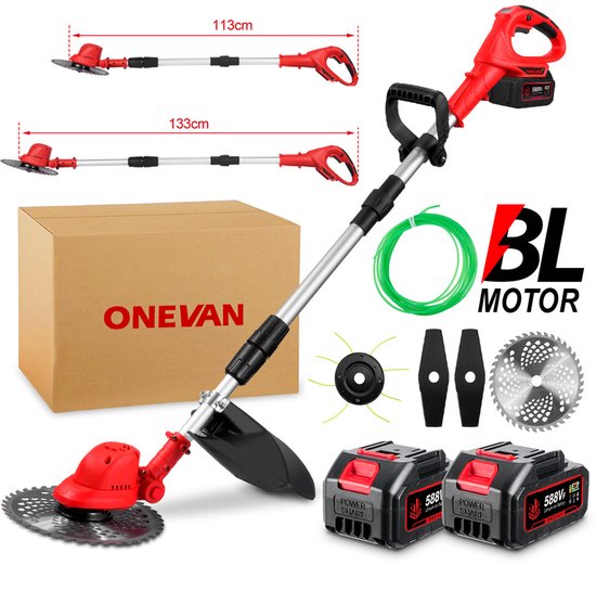 ONEVAN Accu Grastrimmer - 3-in-1 Kantenmaaier - 25 cm Snijbreedte - Bosmaaier - Brushless Grasmaaier - Incl. 2 Accu ‘s & Snellader - voor tuin, binnenplaats van ONEVAN