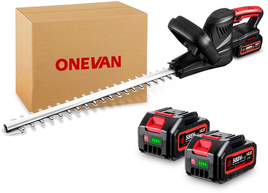 ONEVAN Accu Heggenschaar - 51 cm Bladlengte - Dual-Action Heggenschaar - met 2× accu’s - voor tuin, struiken en heggen