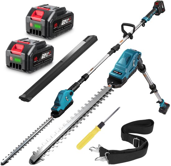 ONEVAN Accu Heggenschaar - 52cm Bladlengte - lemmet met dubbele - Elektrische Heggenschaar - 90° Einstellbarer Kopfwinkel - met 2x Accu's - bereik tot 2,7 m van Merkloos	