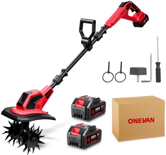 ONEVAN Accu Tuinfrezen - Elektrische Grondfrees - 900 tpm - Elektrische Motorhak - met 2 Accu's - 24 cm werkbreedte - 17 cm werkdiepte van ONEVAN